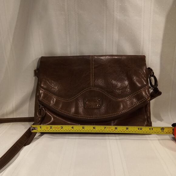 Brown Leather Crossbody Flap Shoulder Bag (Liz & Co) – Good Condition - Picture 9 of 10